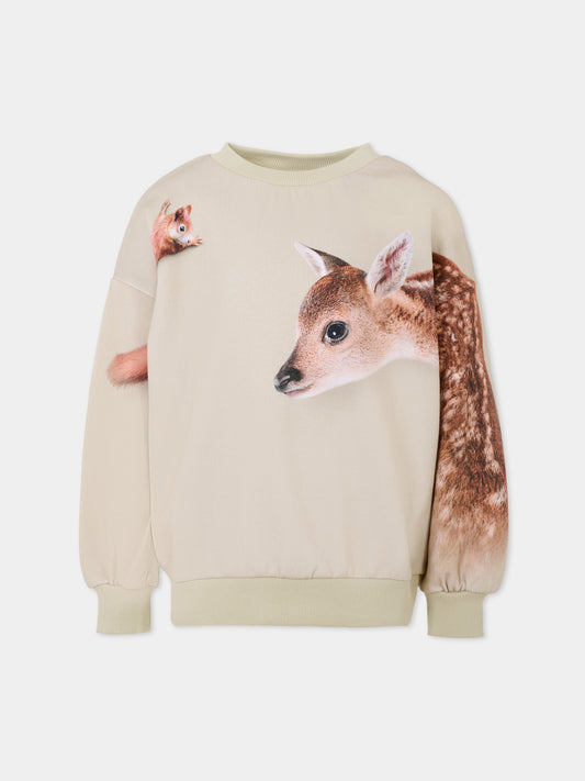 Felpa Maxi beige per bambina con animali della foresta,Molo,2W25J210 9626