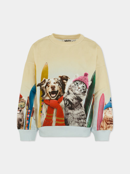 Felpa beige per bambini con cane e gatto,Molo,2W25J211 9707