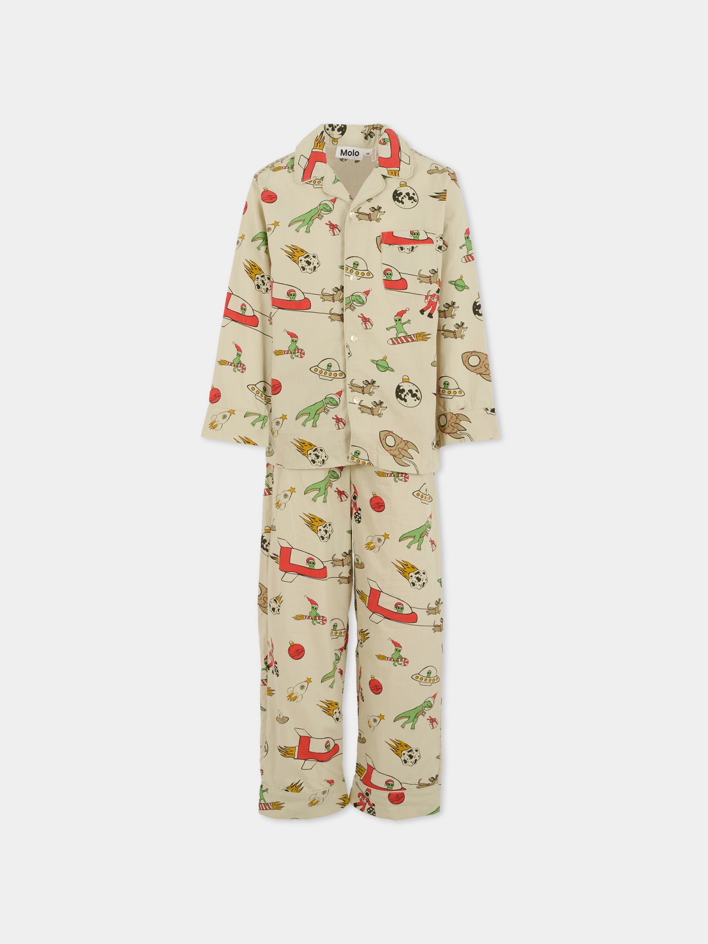 Pigiama Lex beige per bambino con alieno natalizio,Molo,6W25R503 9470
