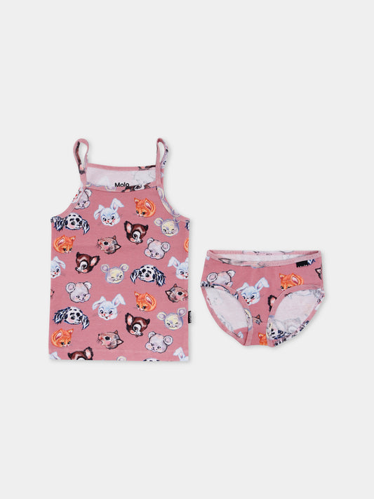 Set canottiere Janice rosa per bambina con animali all over,Molo,2W25Q701 9467