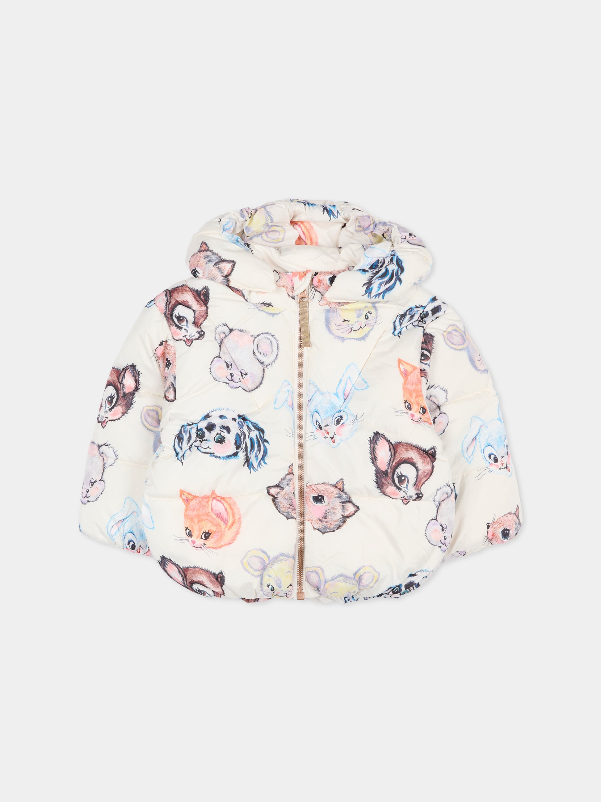 Piumino Harpo beige per neonata con stampa animali,Molo,5W25M318 9437