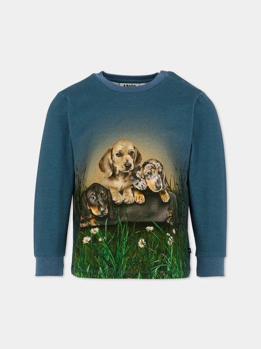 T-shirt Eloy blu per bambino con cani,Molo,6W25A404 9679