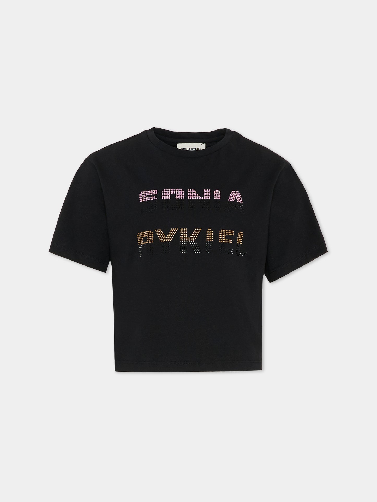 T-shirt crop nera per bambina con logo,Sonia Rykiel Paris,A00355 09B