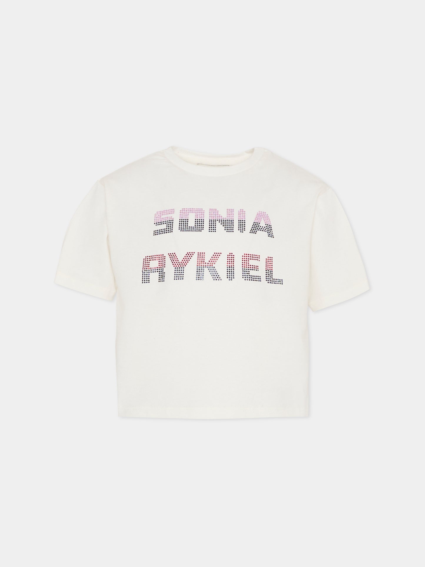 T-shirt crop avorio per bambina con logo,Sonia Rykiel Paris,A00355 117