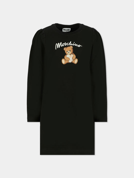 Vestito nero per bambina con Teddy Bear e cuore,Moschino Kids,HBV0FC LCA40 60100