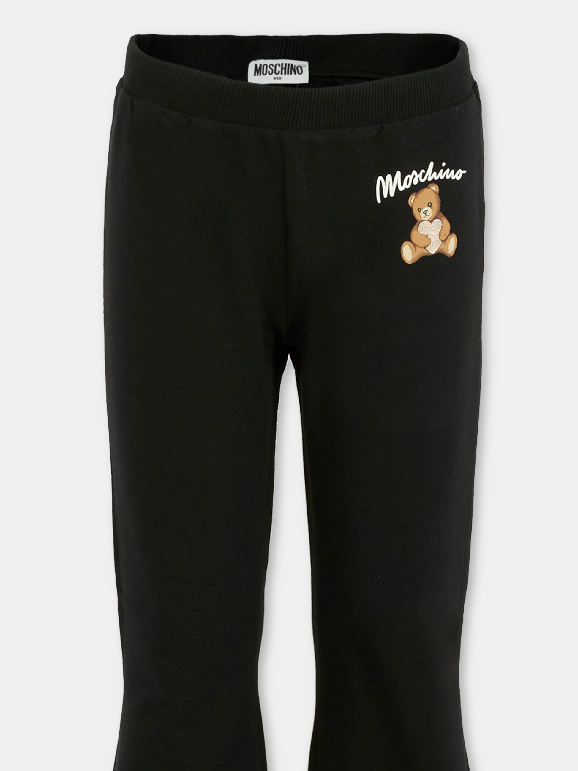 Leggings neri per bambina con Teddy Bear e cuore,Moschino Kids,HCP050 LDA14 60100