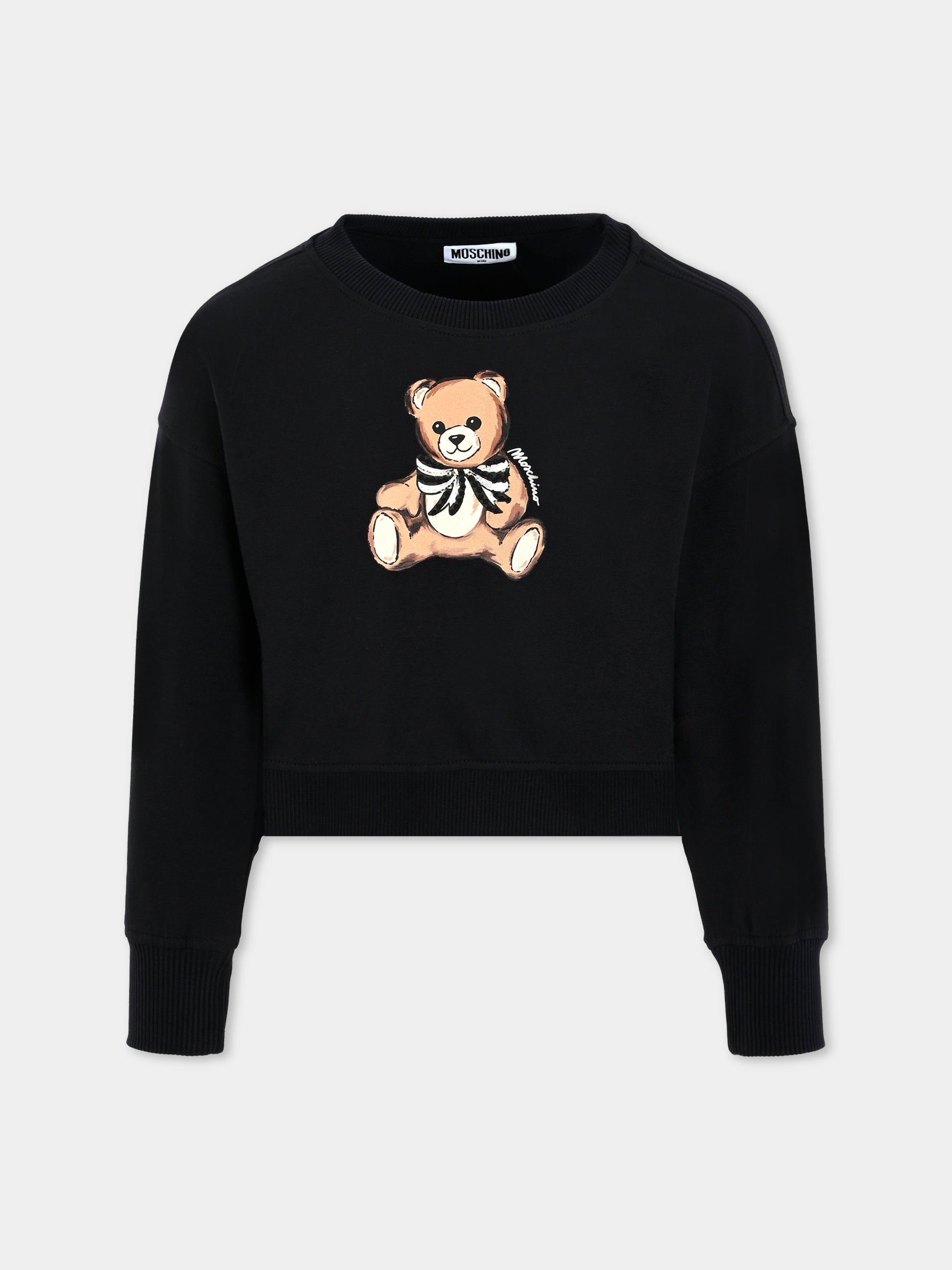 Felpa crop nera per bambina con Teddy Bear e paillettes,Moschino Kids,HDF06G LDA16 60100