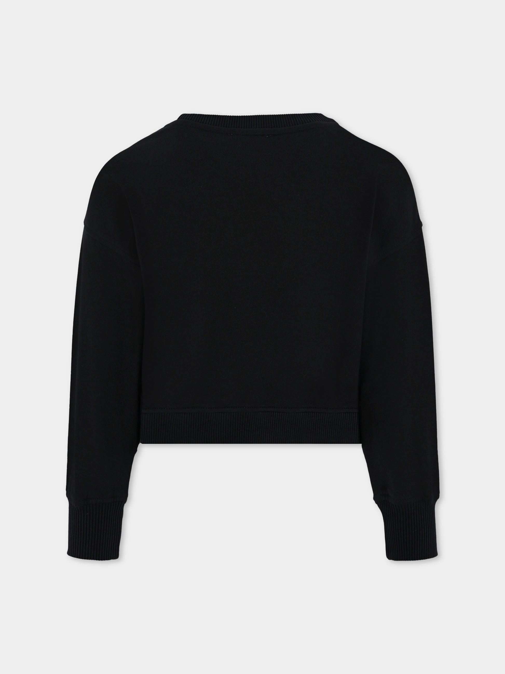 Felpa crop nera per bambina con Teddy Bear e paillettes,Moschino Kids,HDF06G LDA16 60100