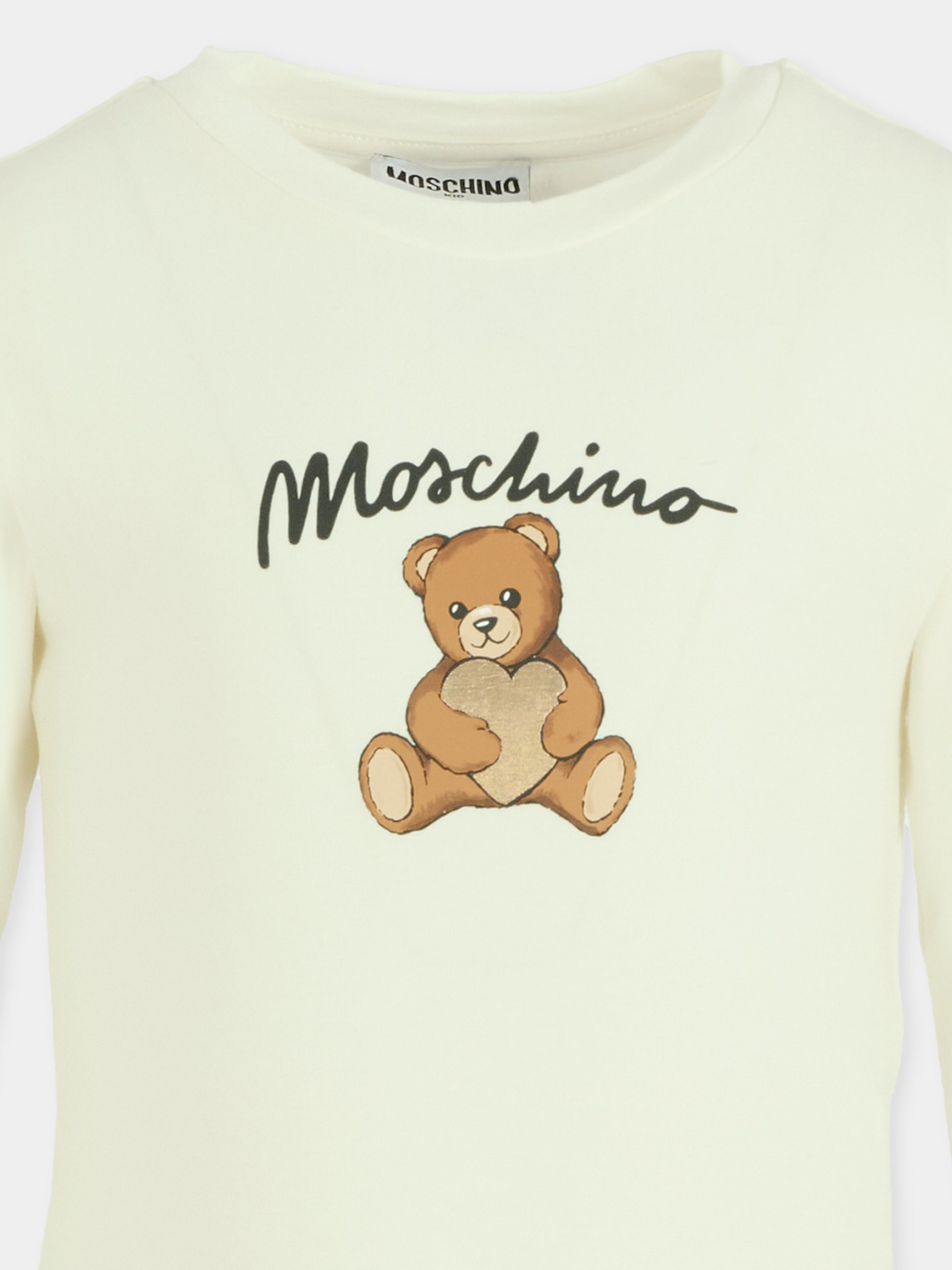 T-shirt avorio per bambina con Teddy Bear e cuore,Moschino Kids,HDO010 LBA11 10063