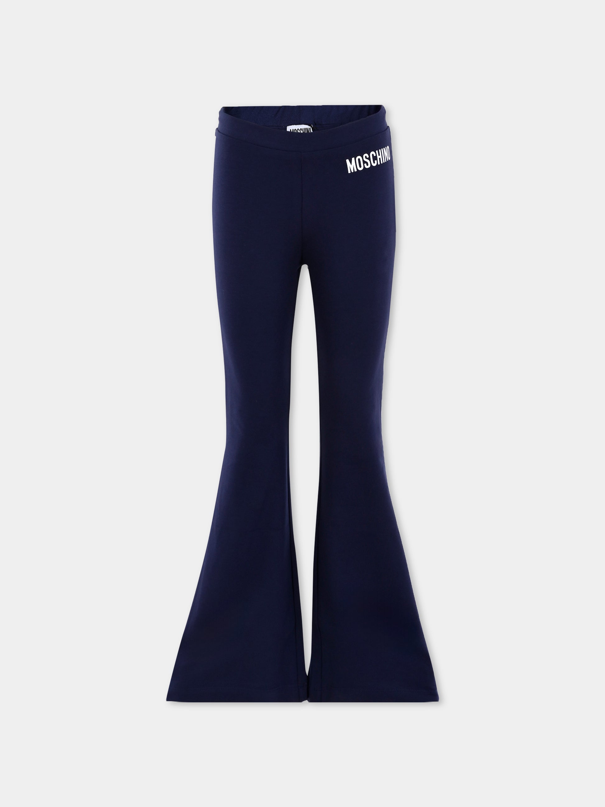 Leggings blu per bambina con logo,Moschino Kids,HDP06S LBA11 40016