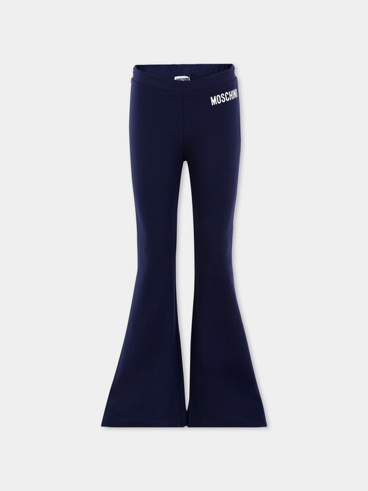 Leggings blu per bambina con logo,Moschino Kids,HDP06S LBA11 40016