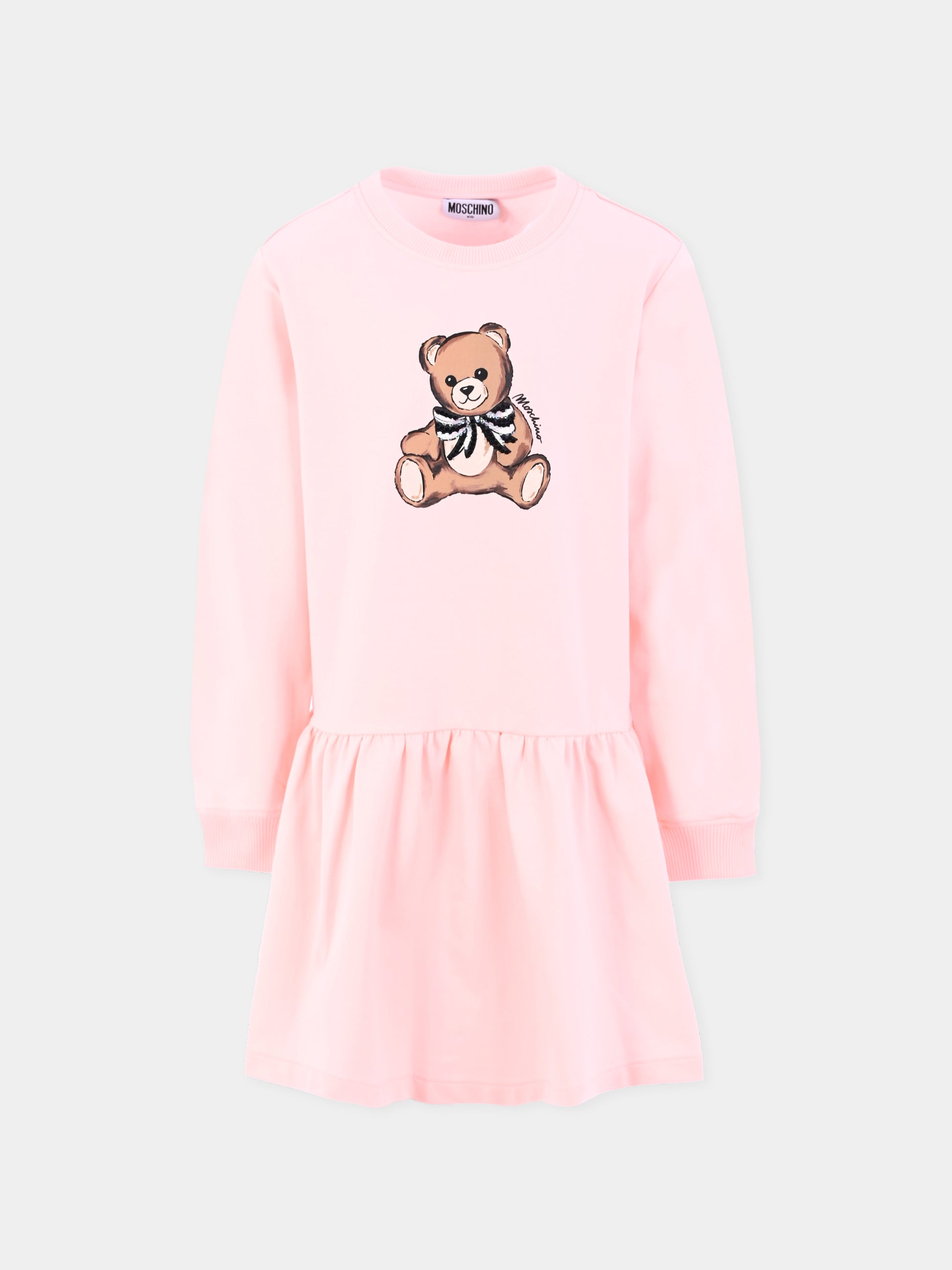 Vestito rosa per bambina con Teddy Bear e paillettes,Moschino Kids,HDV0H7 LDA16 50209