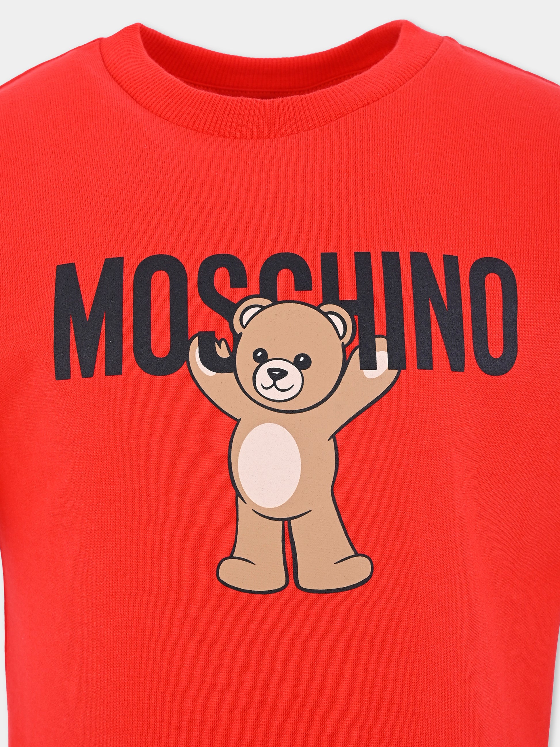 T-shirt rossa per bambini con Teddy Bear,Moschino Kids,HMM05G LAA10 50109