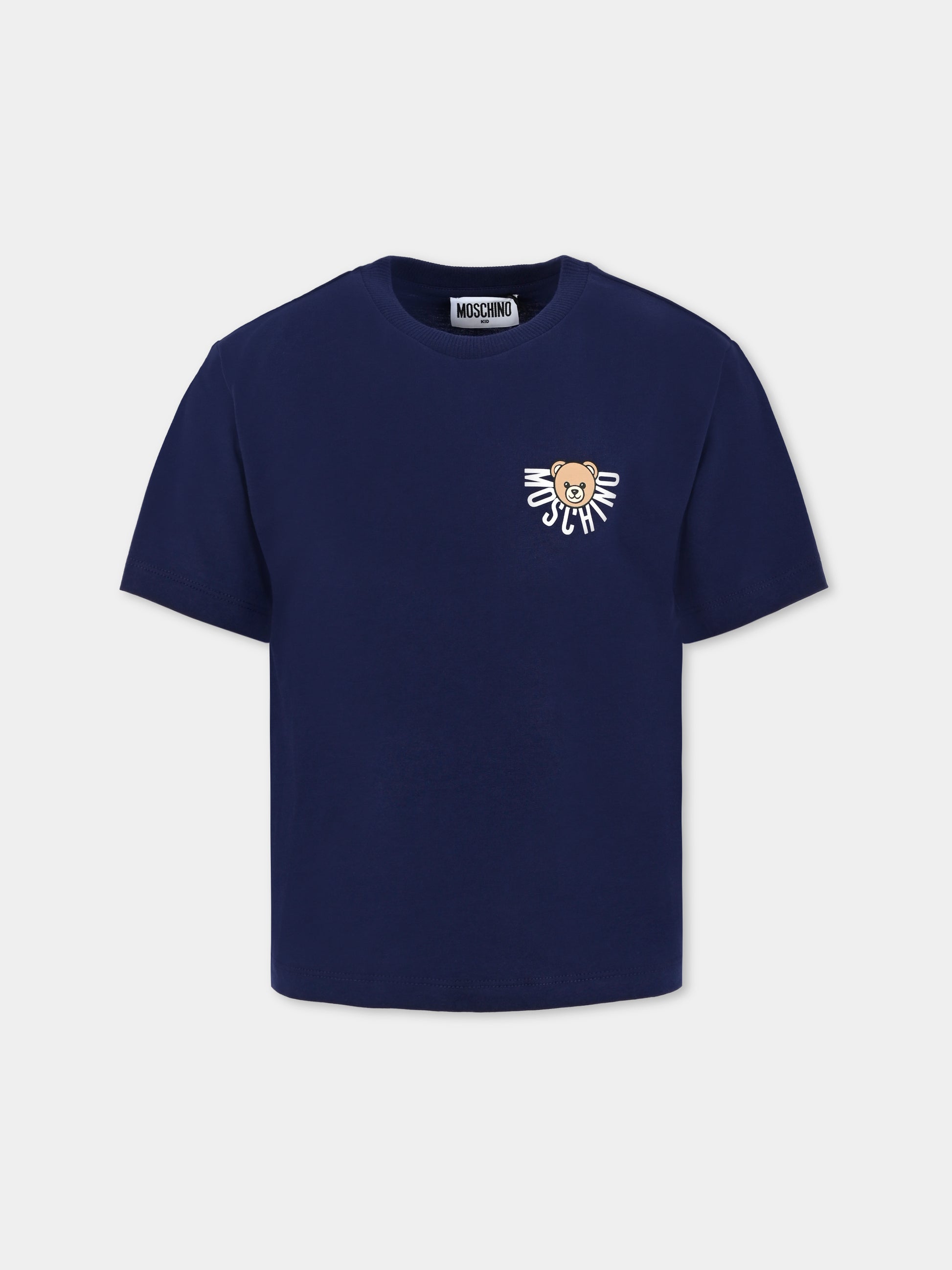 T-shirt blu per bambini con logo e Teddy Bear,Moschino Kids,HOM05G LAA10 40016