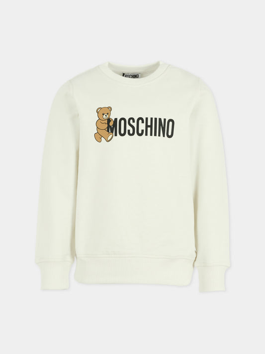 Felpa avorio per bambini con Teddy Bear,Moschino Kids,HPF08V LCA83 10063