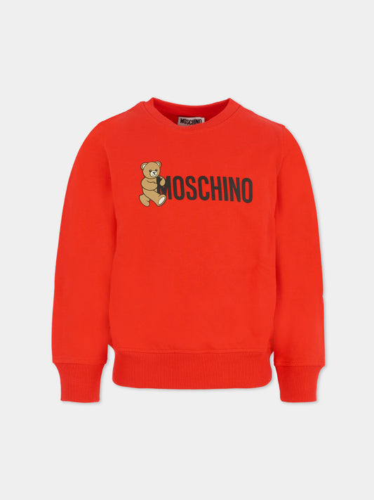 Felpa rossa per bambini con Teddy Bear,Moschino Kids,HPF08V LCA83 50109
