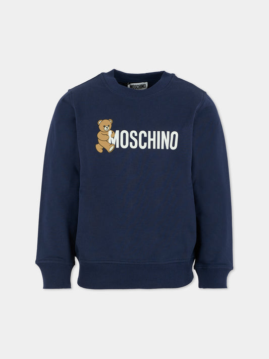 Felpa blu per bambini con Teddy Bear,Moschino Kids,HPF08V LCA83 40016