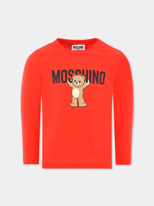 T-shirt rossa per bambini con Teddy Bear,Moschino Kids,HTO00J LAA10 50109