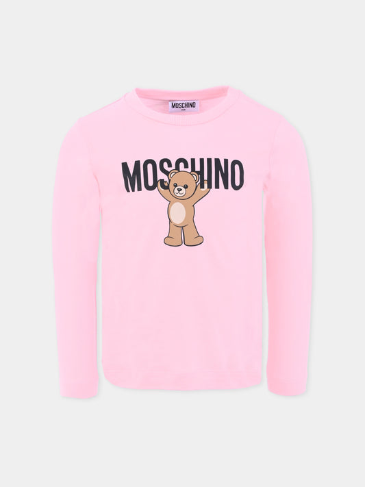 T-shirt rosa per bambina con Teddy Bear,Moschino Kids,HTO00J LAA10 50209
