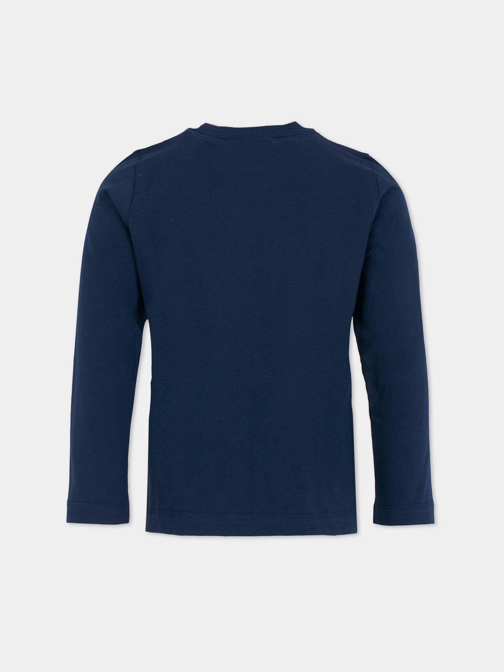 T-shirt blu per bambini con Teddy Bear e pupazzi di neve,Moschino Kids,HUO00Z LAA01 40016