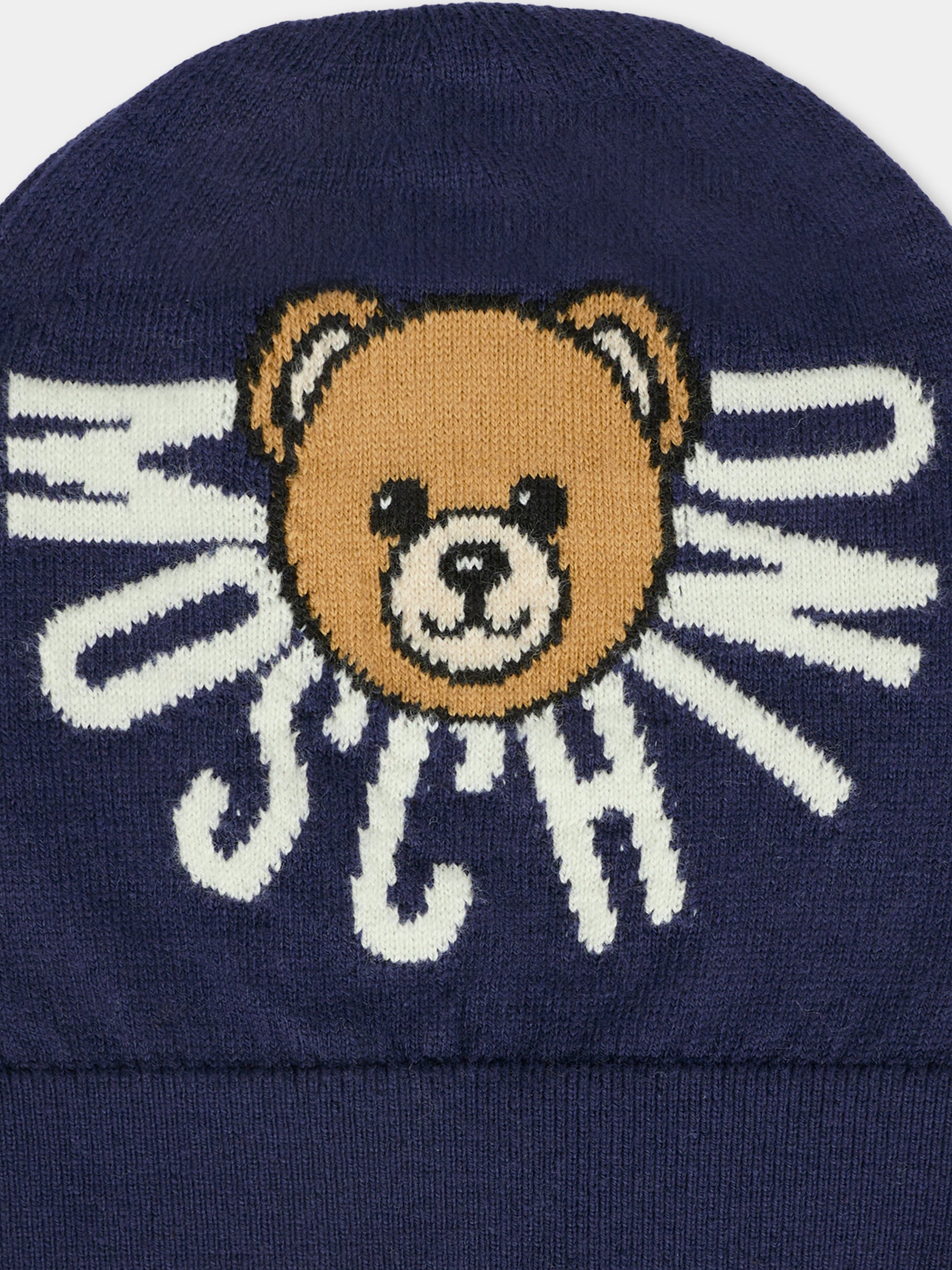 Berretto blu per bambini con Teddy Bear e logo,Moschino Kids,HUX02O LHE43 40016