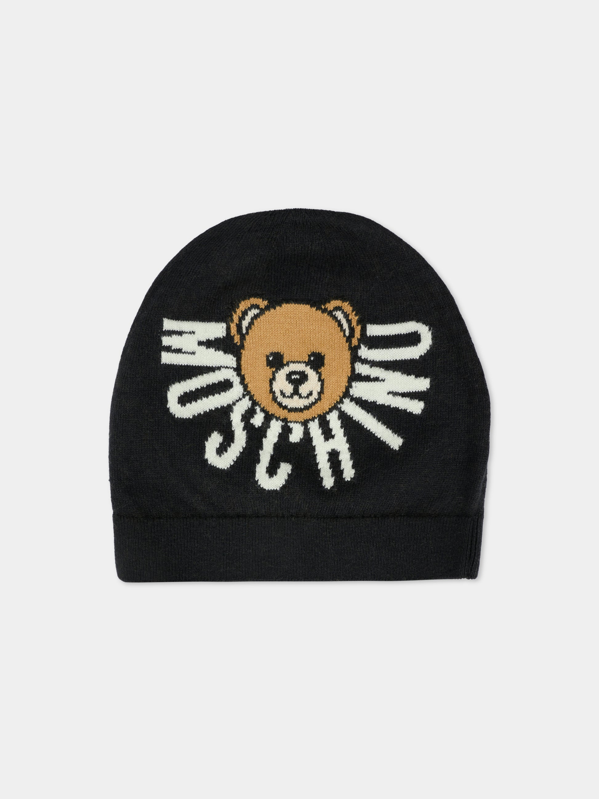 Berretto nero per bambini con Teddy Bear e logo,Moschino Kids,HUX02O LHE43 60100