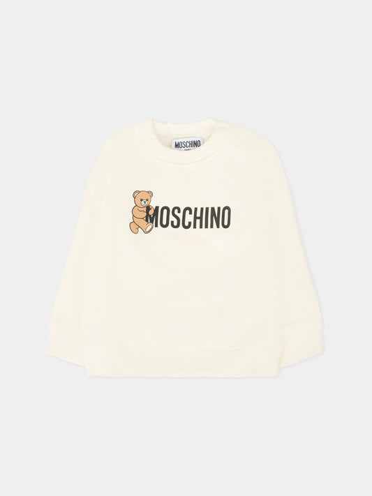 Felpa avorio per neonati con logo e Teddy Bear,Moschino Kids,M8F03Q LCA83 10063