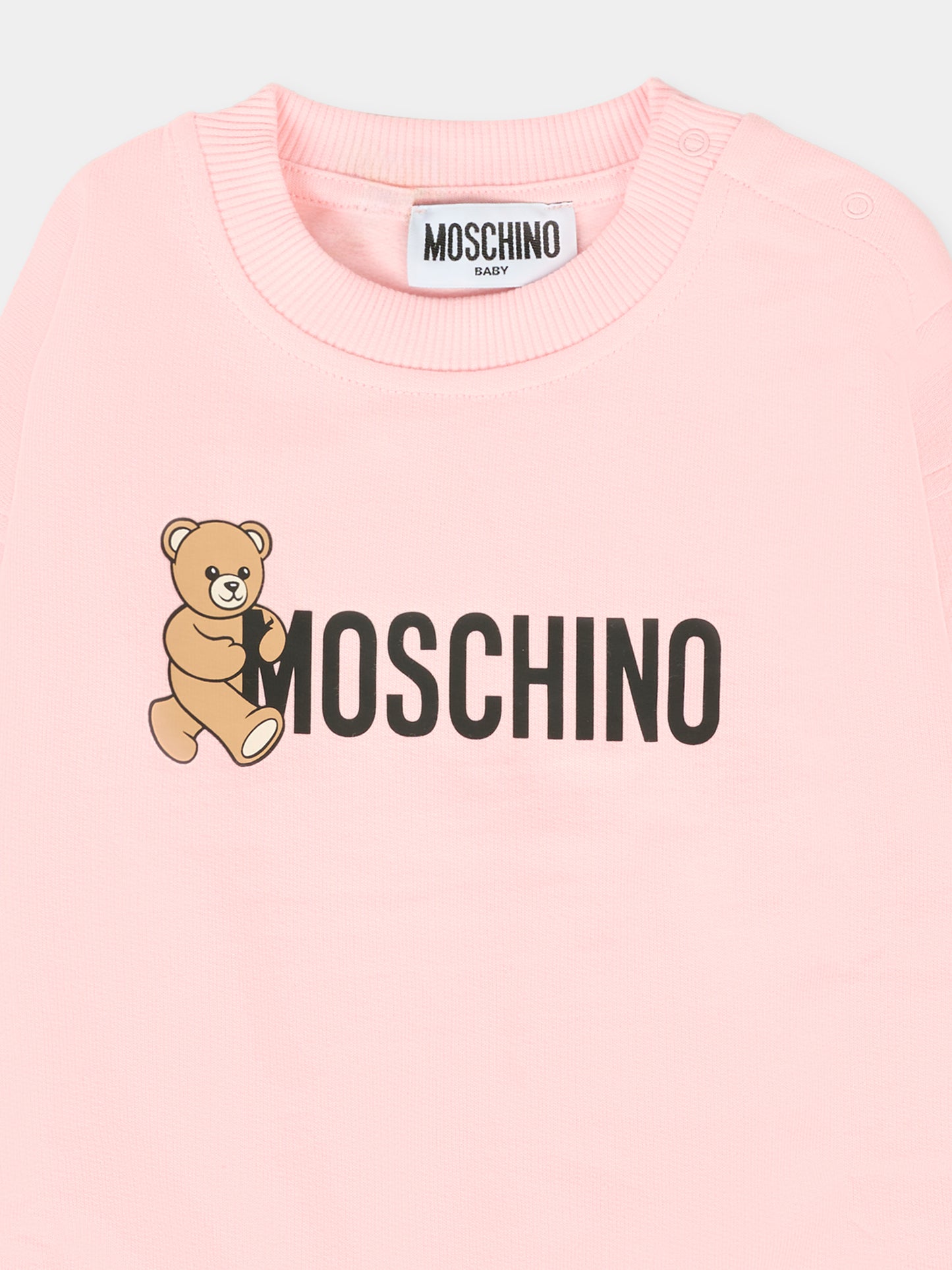 Felpa rosa per neonata con logo e Teddy Bear,Moschino Kids,M8F03Q LCA83 50209