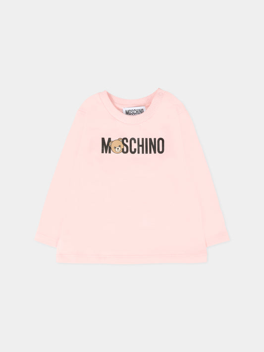 T-shirt rosa per neonata con Teddy Bear,Moschino Kids,M8O00R LAA36 50209