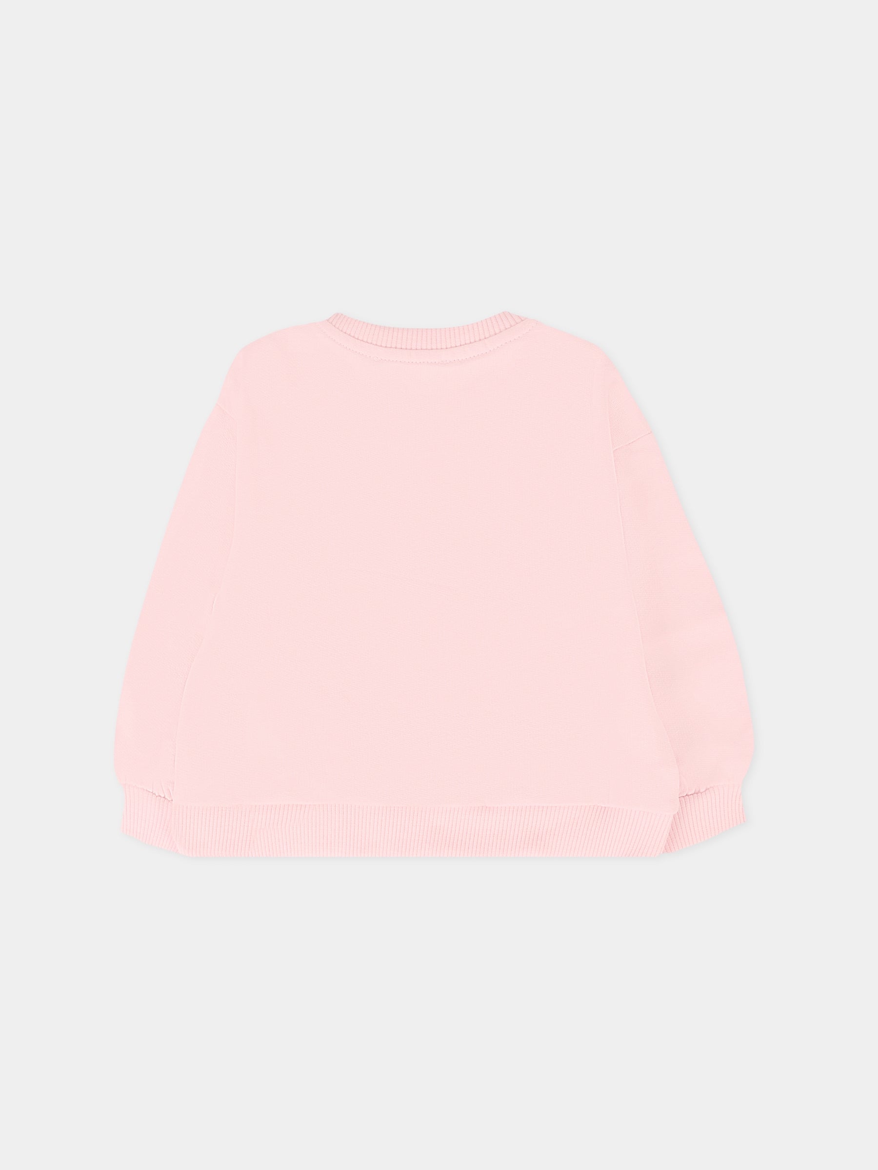 Felpa rosa per neonata con Teddy Bear e logo,Moschino Kids,MDF033 LCA40 50209