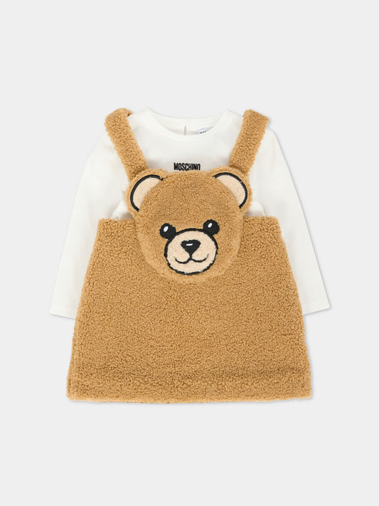 Salopette marrone per neonata con Teddy Bear,Moschino Kids,MDK037 LIA00 20351