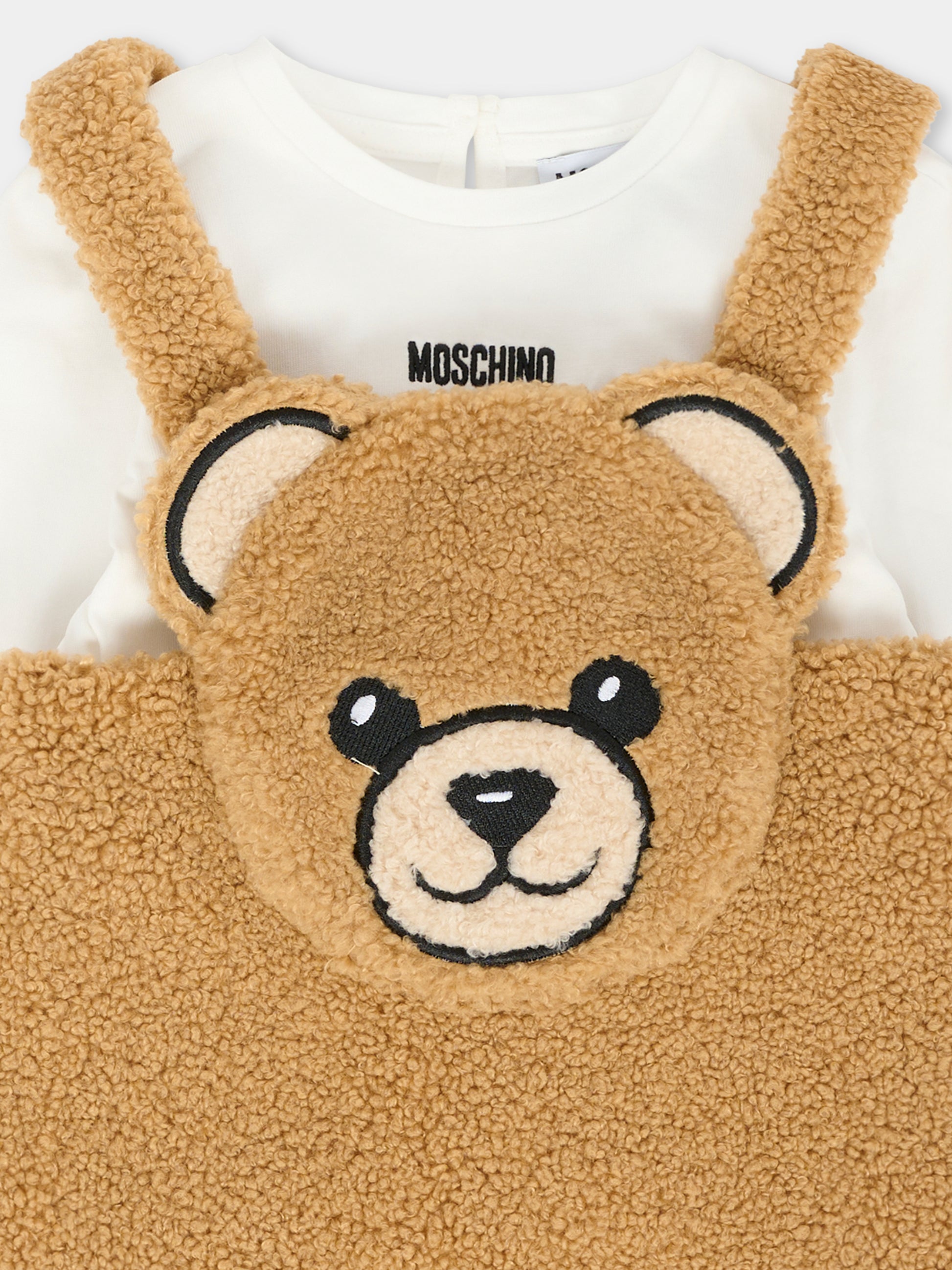 Salopette marrone per neonata con Teddy Bear,Moschino Kids,MDK037 LIA00 20351