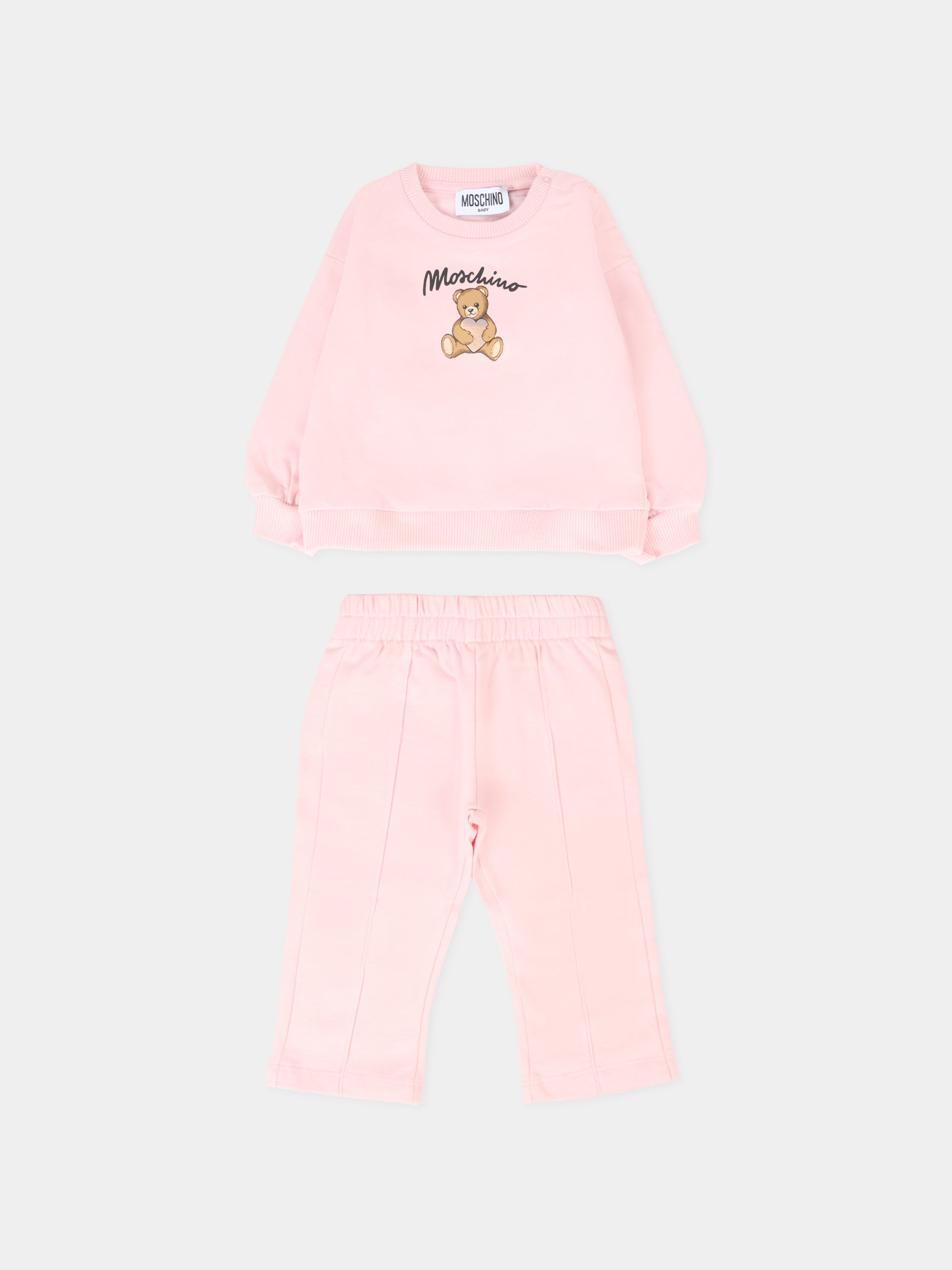 Completo rosa per neonata con Teddy Bear con cuore,Moschino Kids,MDK03D LCA40 50209