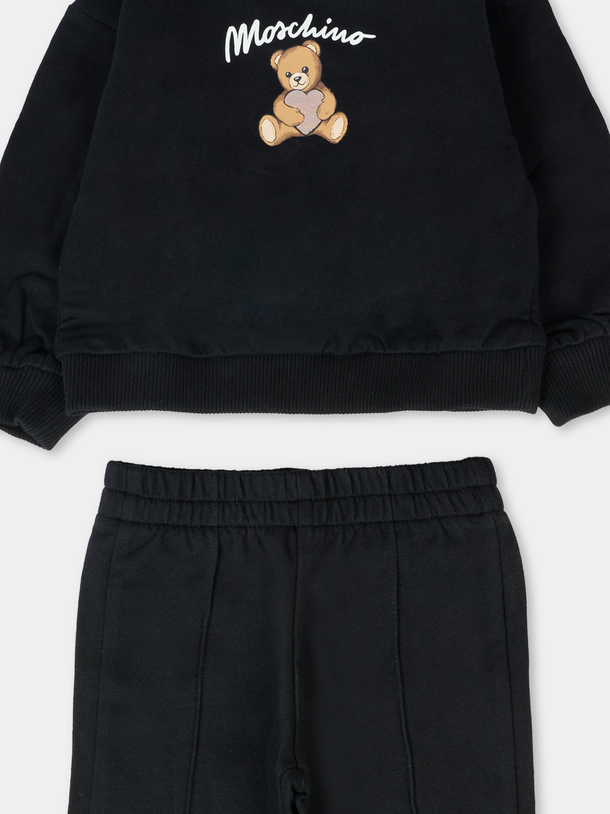 Completo nero per neonata con Teddy Bear con cuore,Moschino Kids,MDK03D LCA40 60100