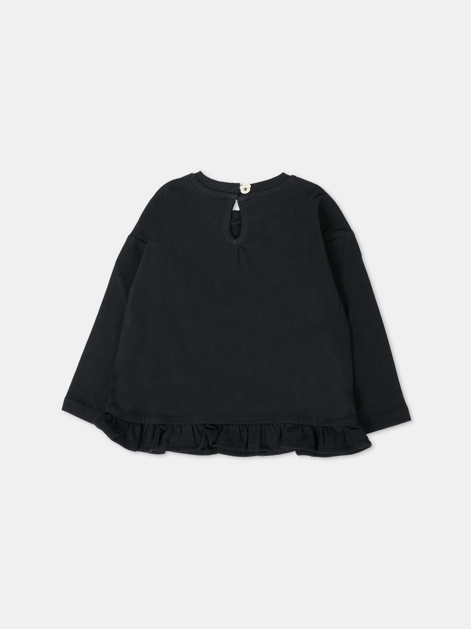 T-shirt nera per neonata con Teddy Bear e cuore,Moschino Kids,MDO00S LBA11 60100