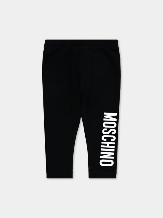 Leggings neri per neonata con logo,Moschino Kids,MDP03H LBA11 60100