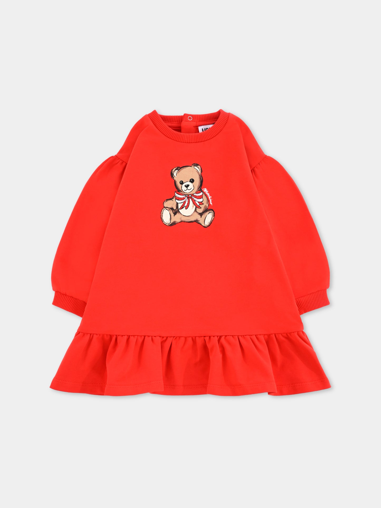 Vestito rosso per neonata con Teddy Bear e paillettes,Moschino Kids,MDV0CW LDA16 50109
