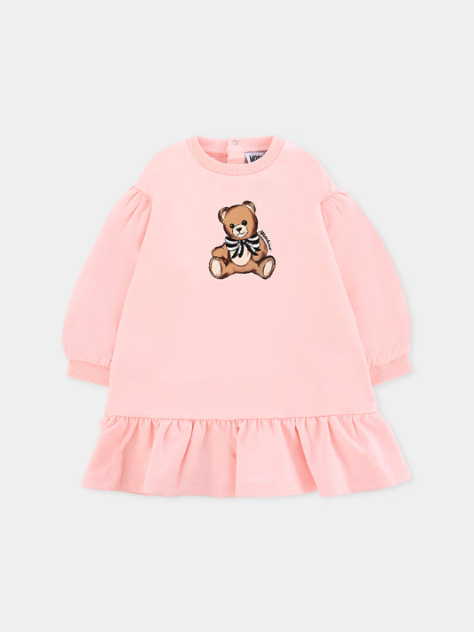 Vestito rosa per neonata con Teddy Bear e paillettes,Moschino Kids,MDV0CW LDA16 50209