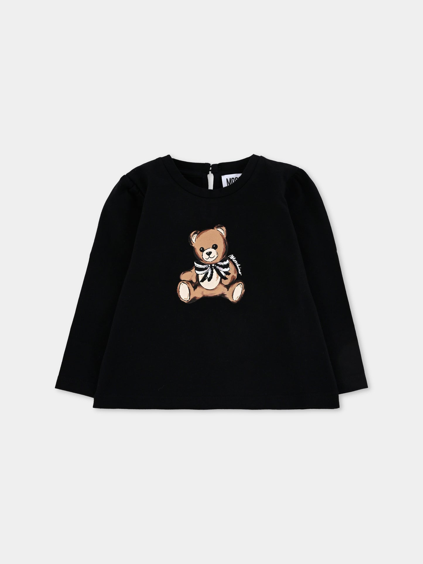 T-shirt nera per neonata con Teddy Bear e paillettes,Moschino Kids,MEO001 LBA11 60100