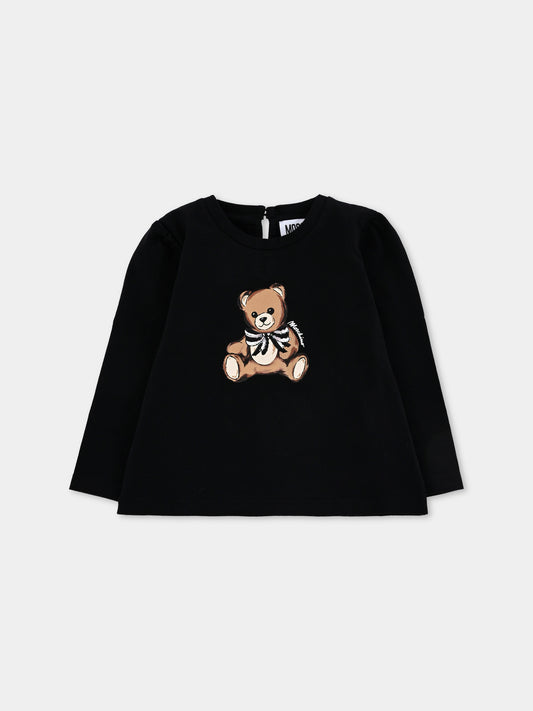 T-shirt nera per neonata con Teddy Bear e paillettes,Moschino Kids,MEO001 LBA11 60100