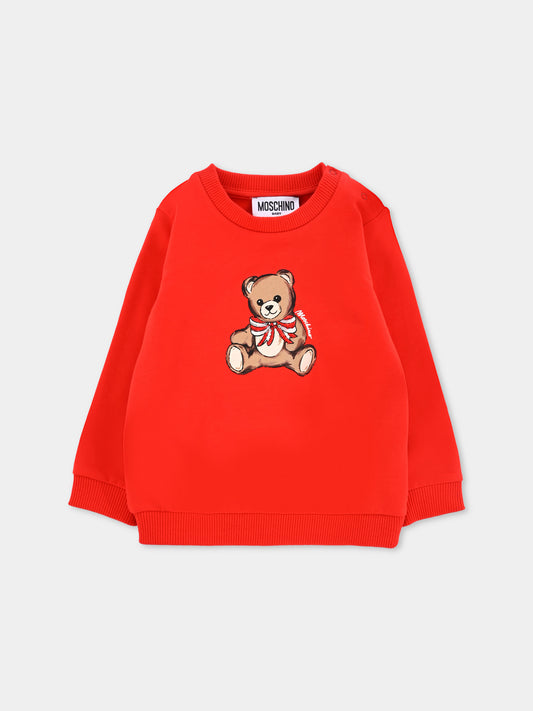 Felpa rossa per neonata con Teddy Bear e paillettes,Moschino Kids,MFF02K LDA16 50109