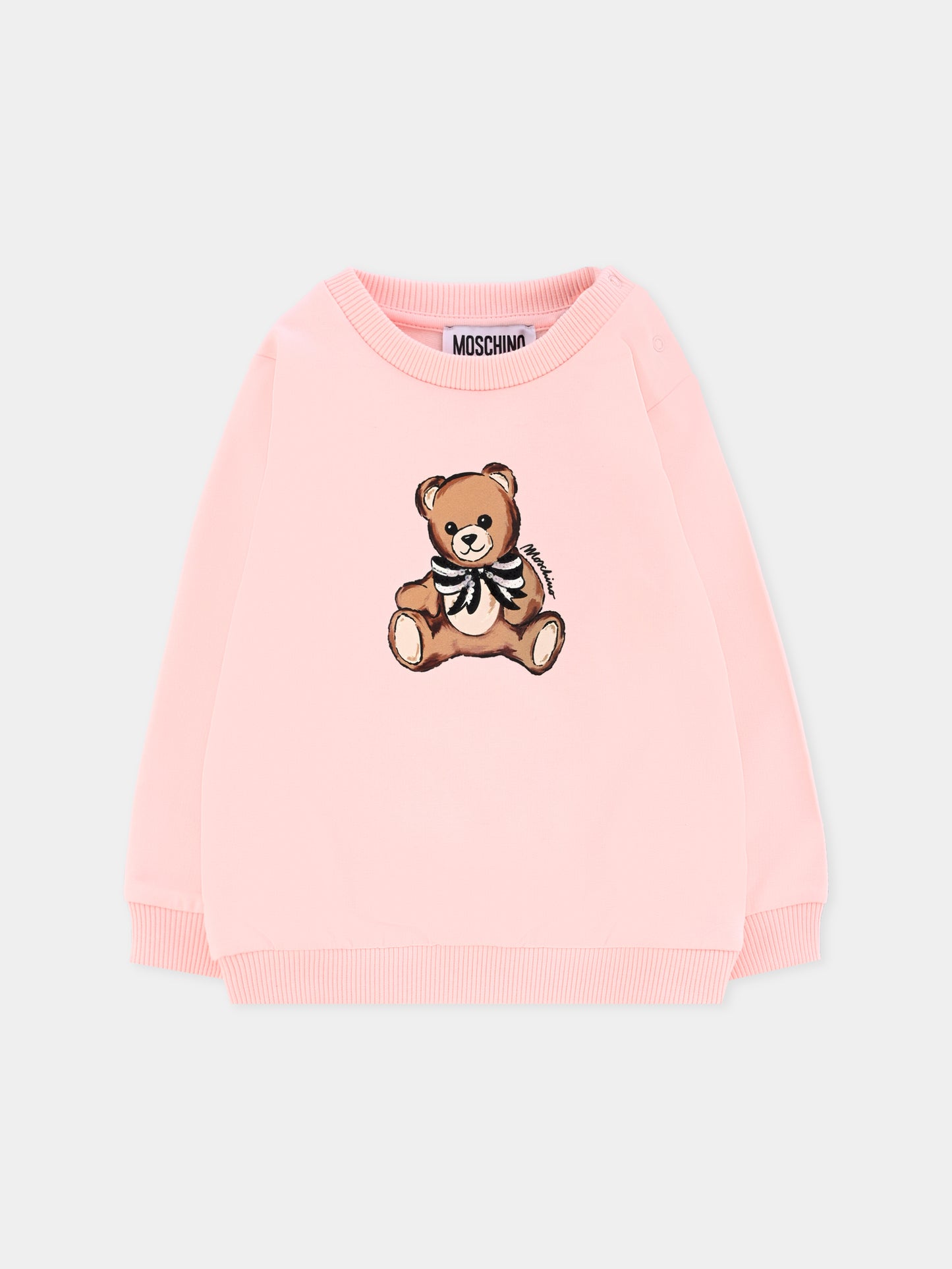 Felpa rosa per neonata con Teddy Bear e paillettes,Moschino Kids,MFF02K LDA16 50209
