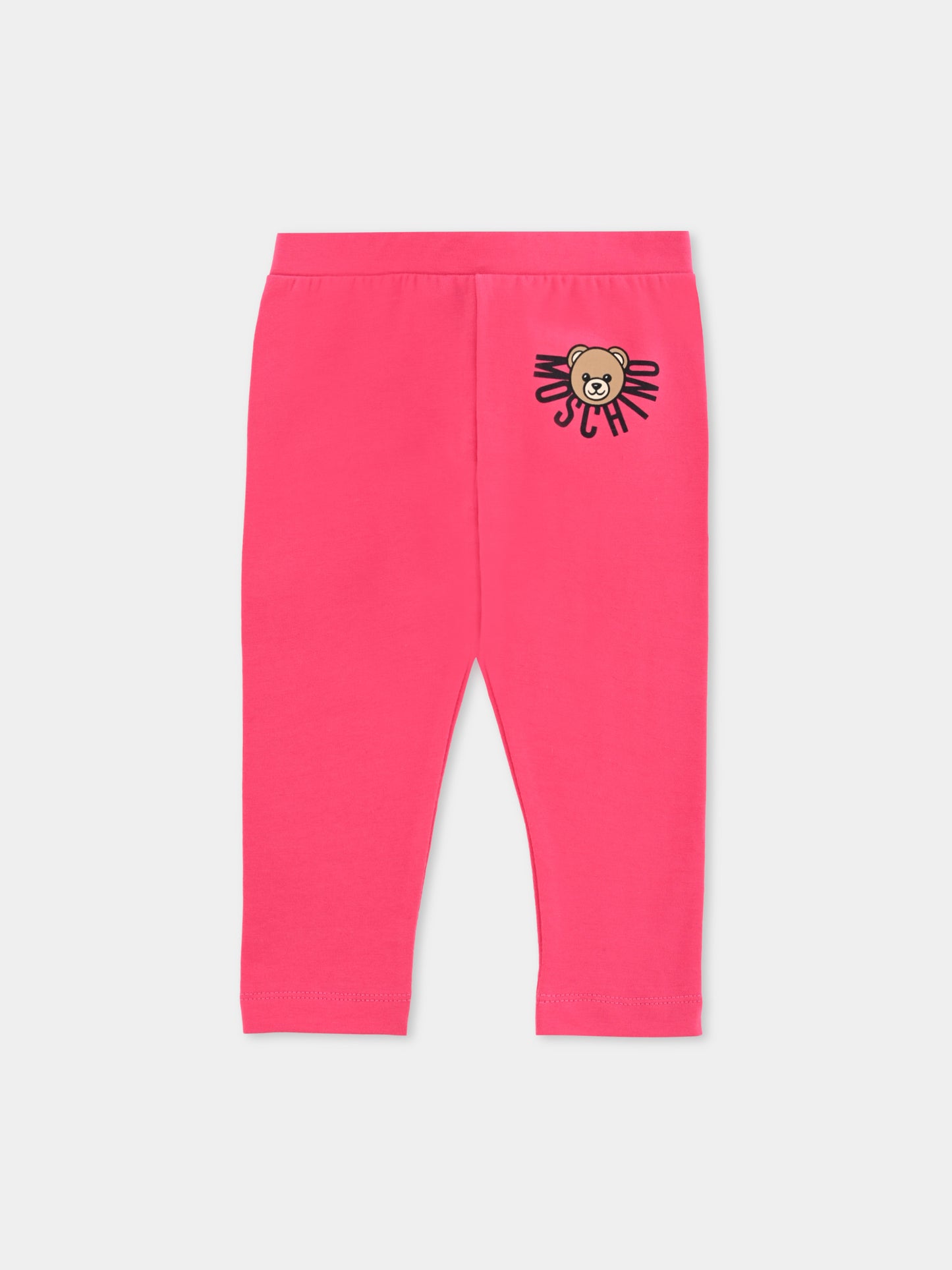 Leggings fucsia per neonata con logo e Teddy Bear,Moschino Kids,MGP032 LBA23 50541