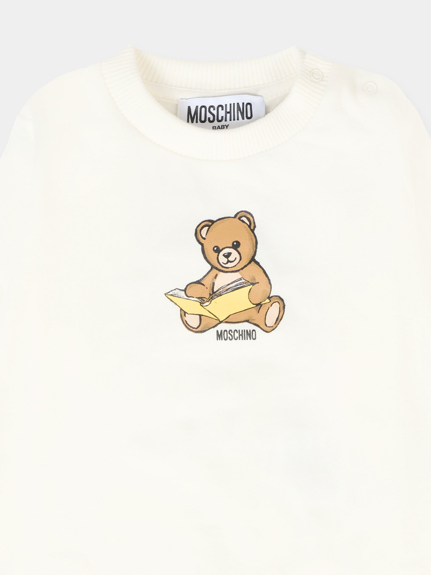 Felpa avorio per neonati con Teddy Bear e logo,Moschino Kids,MMF060 LCA40 10063
