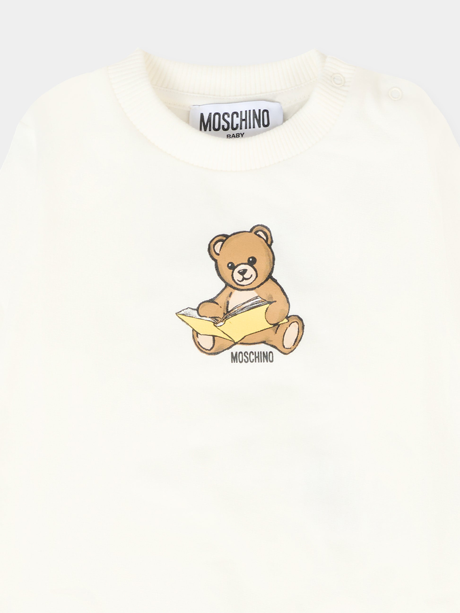 Felpa avorio per neonati con Teddy Bear e logo,Moschino Kids,MMF060 LCA40 10063