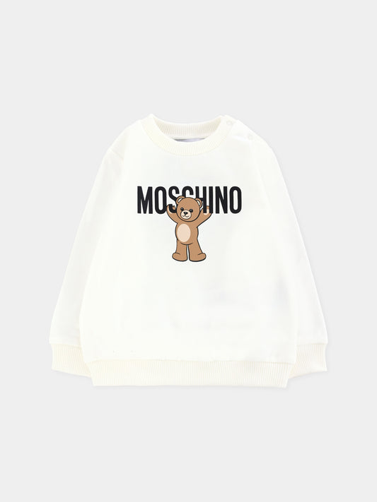 Felpa avorio per neonati con logo e Teddy Bear,Moschino Kids,MNF060 LCA40 10063