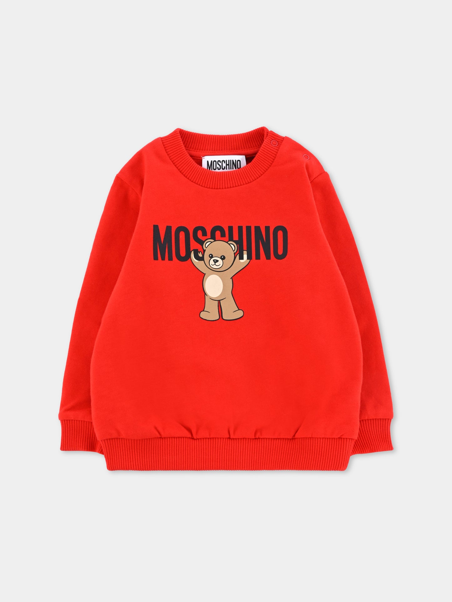 Felpa rossa per neonati con logo e Teddy Bear,Moschino Kids,MNF060 LCA40 50109