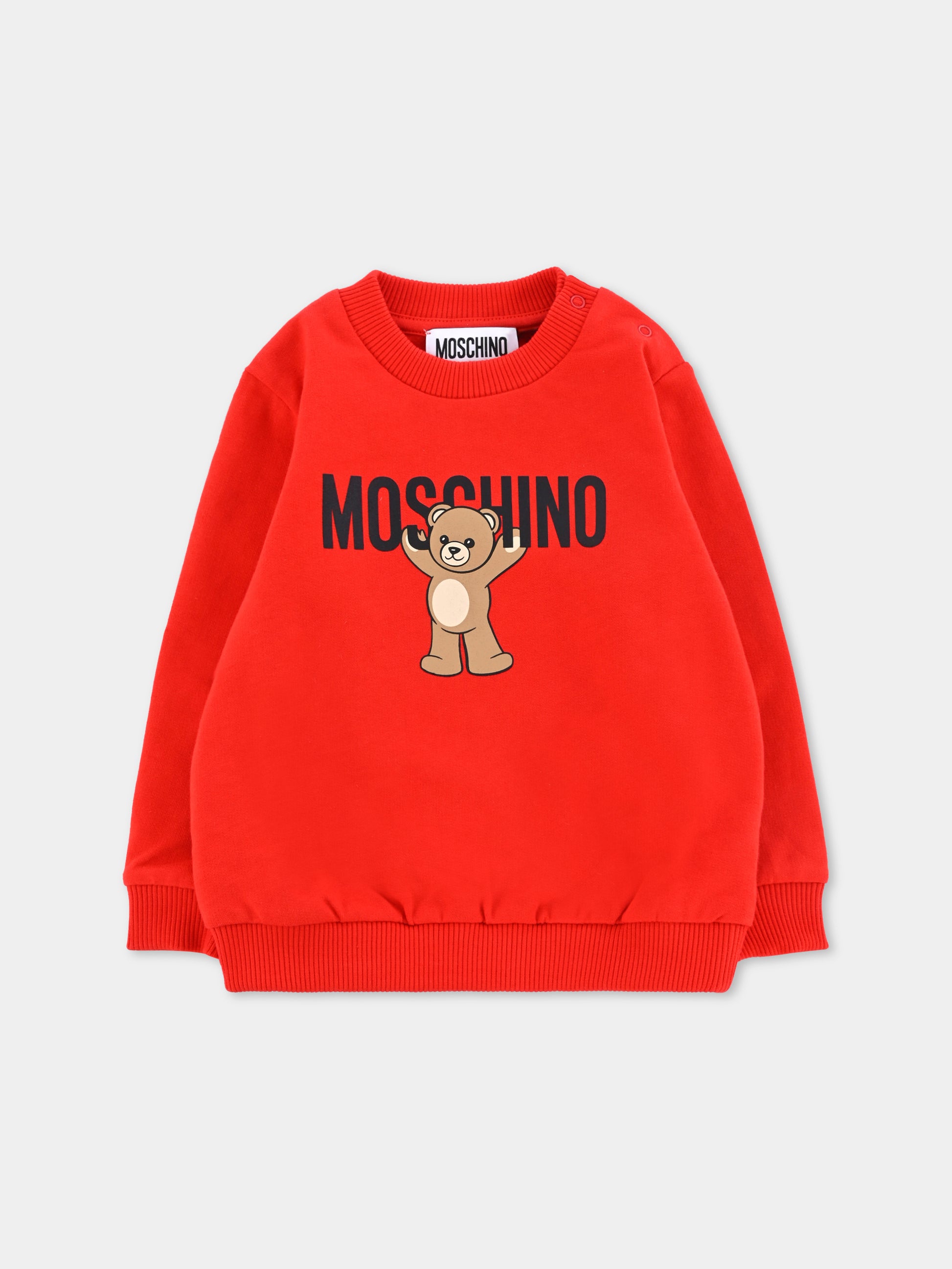 Felpa rossa per neonati con logo e Teddy Bear,Moschino Kids,MNF060 LCA40 50109