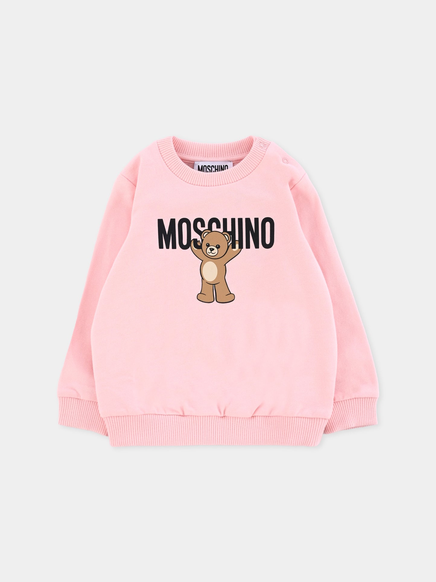 Felpa rosa per neonata con logo e Teddy Bear,Moschino Kids,MNF060 LCA40 50209