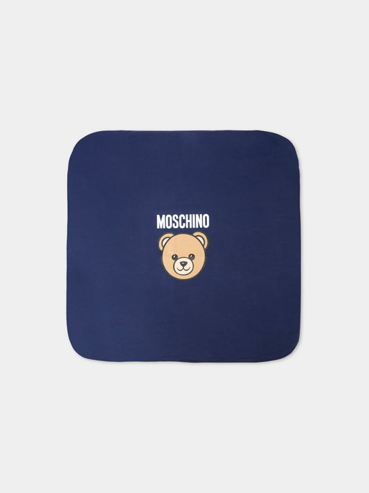 Coperta blu per neonato con Teddy Bear,Moschino Kids,MQB00F LCA40 40016